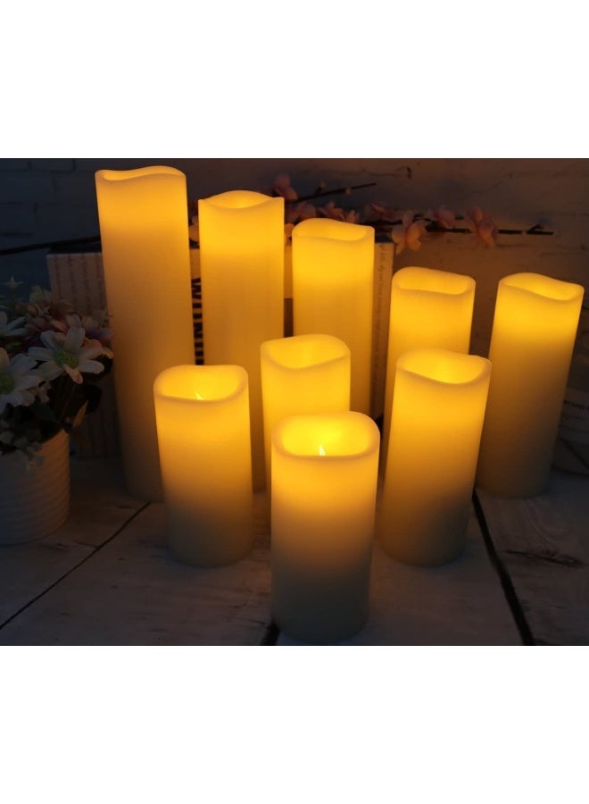 Flameless Candles Led Candles Pack Of 9 H 4 5 6 7 8 9 X D 2.2 Ivory Real Wax Battery Candles Remote Timer