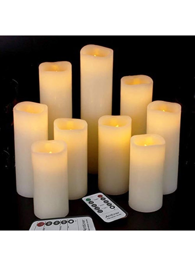 Flameless Candles Led Candles Pack Of 9 H 4 5 6 7 8 9 X D 2.2 Ivory Real Wax Battery Candles Remote Timer