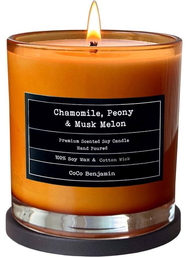 100 Soy Highly Scented Hand Poured Soy Candle 81 Oz Chamomile Peony And Musk Melon