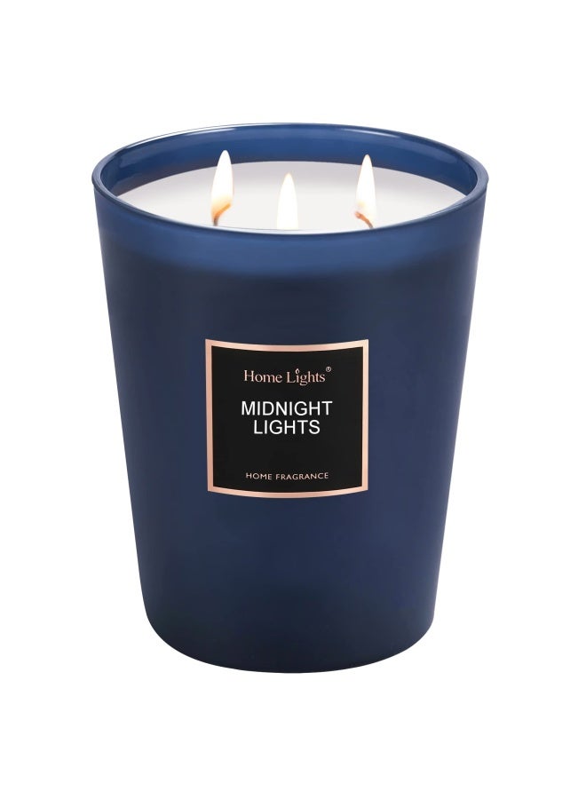 HomeLights Highly Scented Soy Candles Big 33.3 oz for Home. 3 Cotton Wicks  Smokeless Long Lasting 130 hrs in Midnight Lights. 5x6  Great Gift for Women & Men