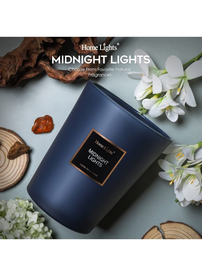 HomeLights Highly Scented Soy Candles Big 33.3 oz for Home. 3 Cotton Wicks  Smokeless Long Lasting 130 hrs in Midnight Lights. 5x6  Great Gift for Women & Men