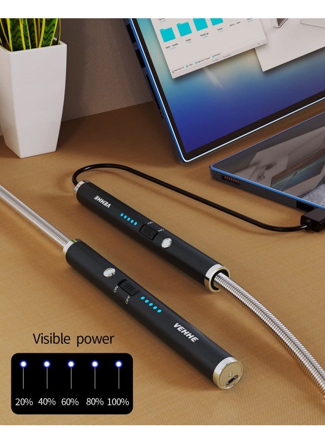 Vehhe Candle Lighter Electric Rechargeable Arc Lighter With Led Battery Display Long Flexible Neck Usb Lighter For Light Candles Gas Stoves Camping Barbecue