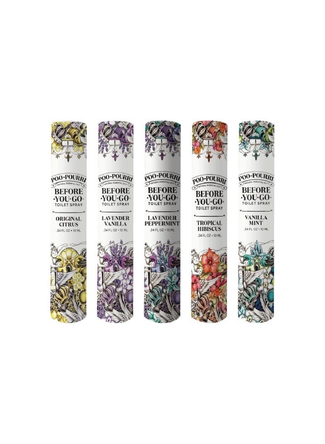 Before-You-go Toilet Spray 10 ml Original Citrus 10 ml Lavender Vanilla 10 ml Tropical Hibiscus 10 ml Lavender Peppermint  10 ml Vanilla Mint 5 Count Pack of 1