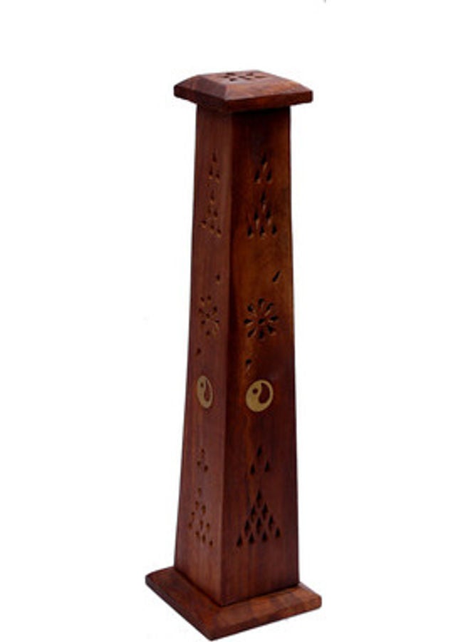 Wooden And Brass Agarbati Holder Stand brown 30.5 x 6.9 x 7.6cm