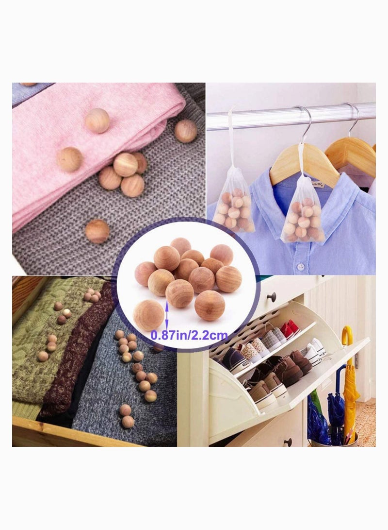 Cedar Balls, Natural Aromatic Red Wooden Moth Balls Anti Freshener & Deodoriser for Wardrobes Clothes Storage Drawer Wardrobe Accessories with 5 Satin Bags (30Pcs)