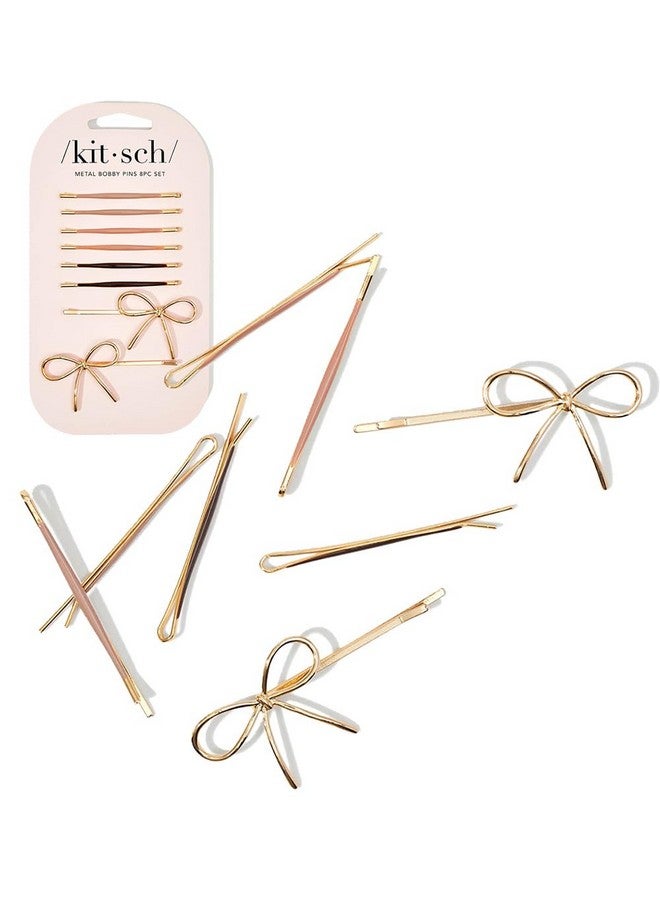 Metal Hair Bobby Pins 8 Count Barrettes For Women Enamel Puffy & Bow Hair Pins Hair Accessories & Bun Hair Clips For Girls Use To Clip Ballet Hair Net Great For All Hair Types Rosewood
