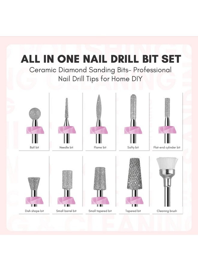 Nail Drill Bits 10Pcs Dimond Sanding Bit Set For Nail Drill E File 2023 Upgraded Cuticle Cleaner Nail Gel Polish Remover Tool For Acrylic Nails Manicure Nail Prep Nail Salon Home Diy Use