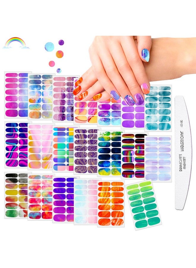 20 Sheets Women'S Nail Wraps Gradient Aurora Color Full Nail Wraps With Nail File Self Adhesive Graffiti Cloud Nail Polish Strips Full Nail Stickers Nail Art Decal Strips For Women Kids