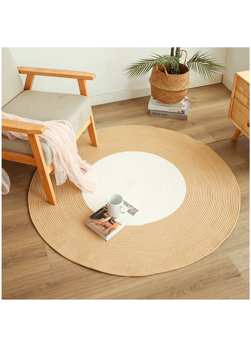 Hand Woven Jute Tassel Round Living Room Carpet With Anti Slip Bottom (Size 80CM)