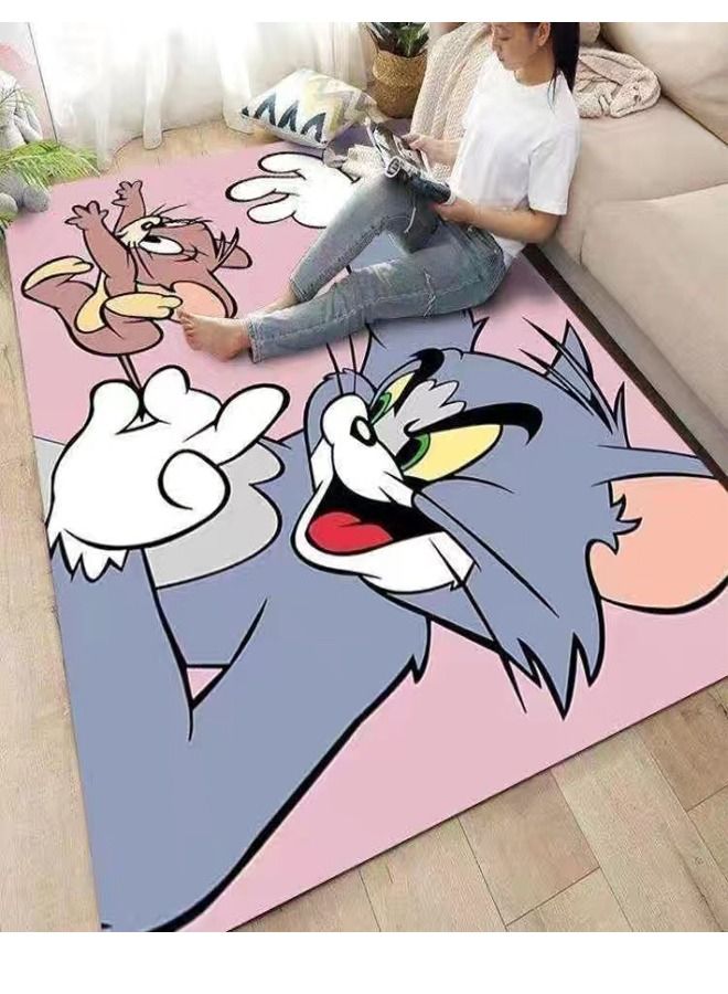 Classic Cartoon Tom and Jerry Theme Baby Play Mat Kids Room Carpet Super Absorbent Decoration Rug for Bedroom Easy to Clean Playing Area Mat 100 x 200 Centimeter