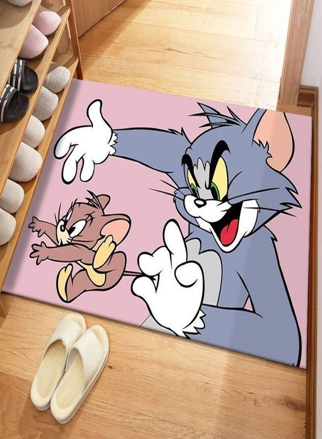 Classic Cartoon Tom and Jerry Theme Baby Play Mat Kids Room Carpet Super Absorbent Decoration Rug for Bedroom Easy to Clean Playing Area Mat 100 x 200 Centimeter