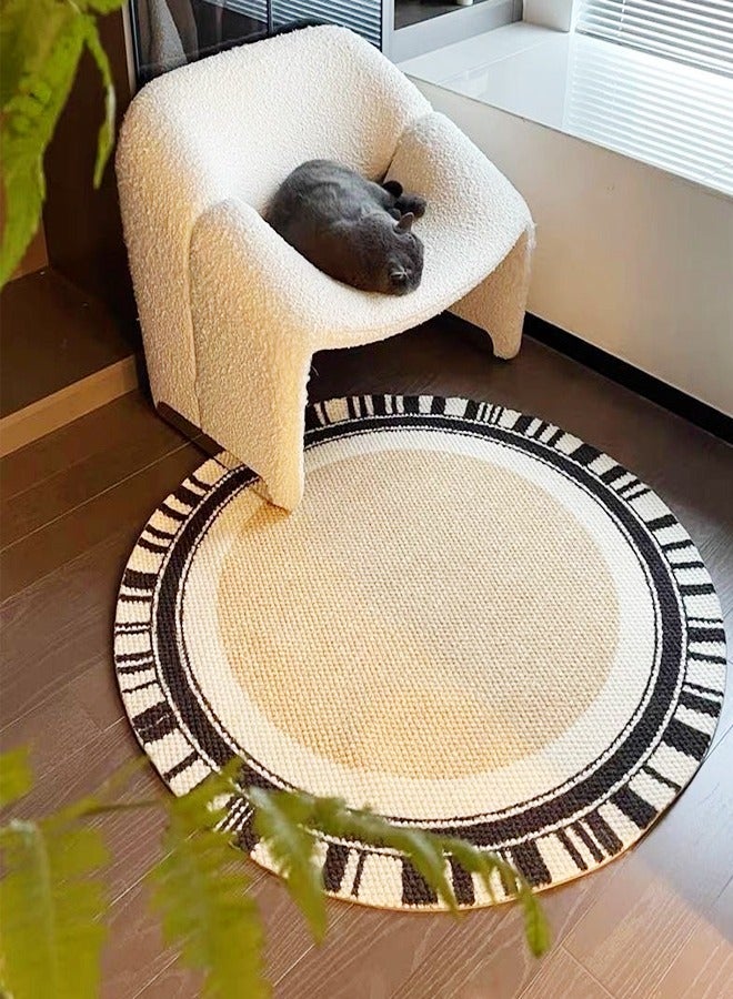 Hand Woven Round Area Rugs Soft Vintage Bedside Carpet Washable Floor Rug with Non-slip Backing for Kitchen Bathroom Dining Room 120x120 cm