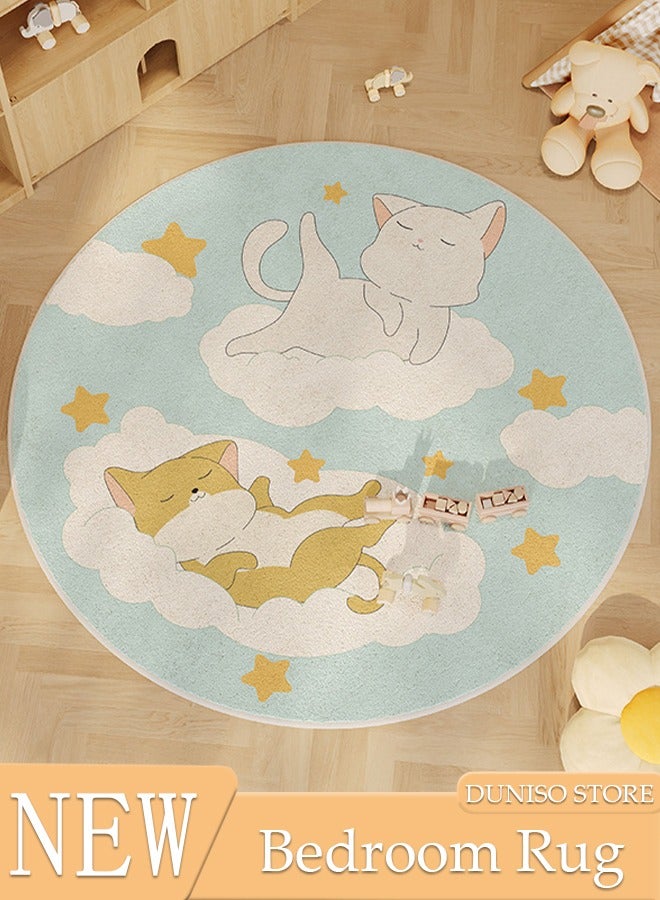 Round Rug, Funny Animals Large Non Slip Super Soft Plush Area Rug for Kids Room Playroom Nursery Bedroom, Educational Washable Circular Floor Mat for Home Room Decorative