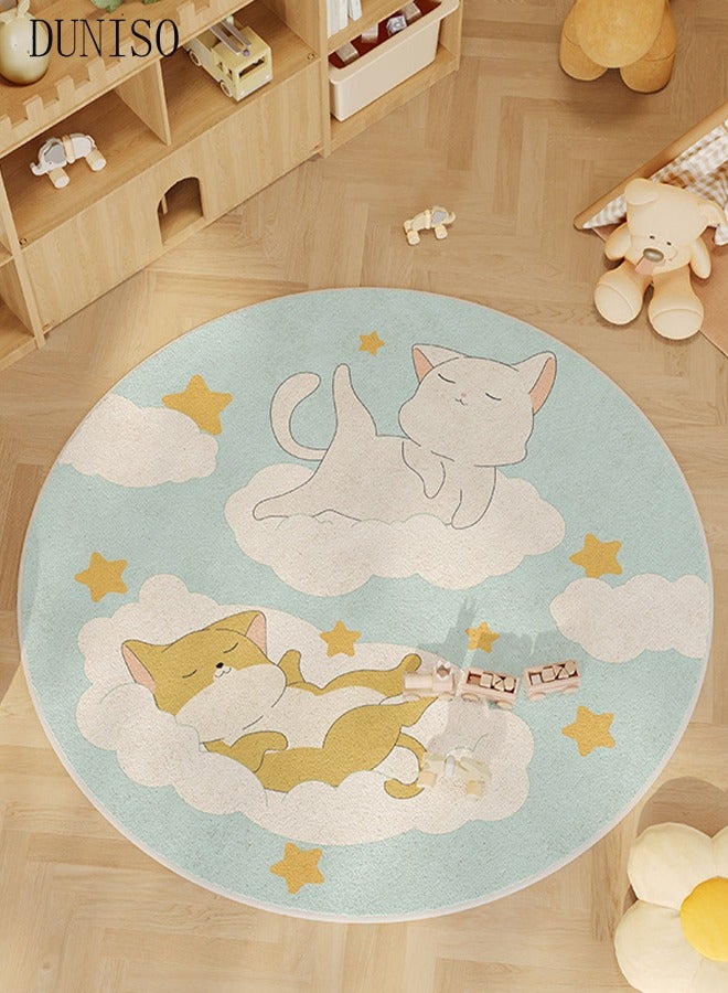 Round Rug, Funny Animals Large Non Slip Super Soft Plush Area Rug for Kids Room Playroom Nursery Bedroom, Educational Washable Circular Floor Mat for Home Room Decorative