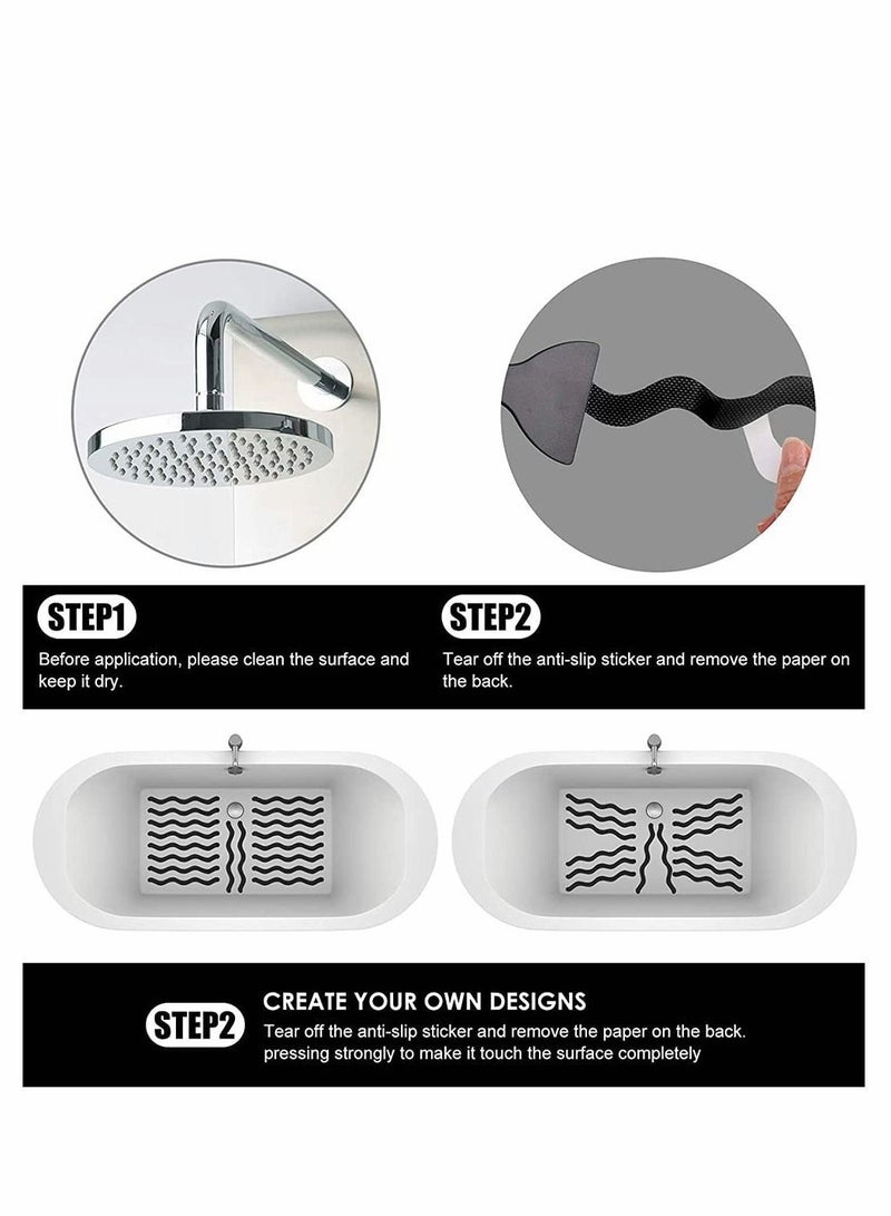 S Shaped Long Non Slip Sticker, Anti Shower Stickers, Safety Bathtub Strips Adhesive Decals With Premium Scraper For Bath Tub Stairs Ladders Boats (24 PCS, Black)