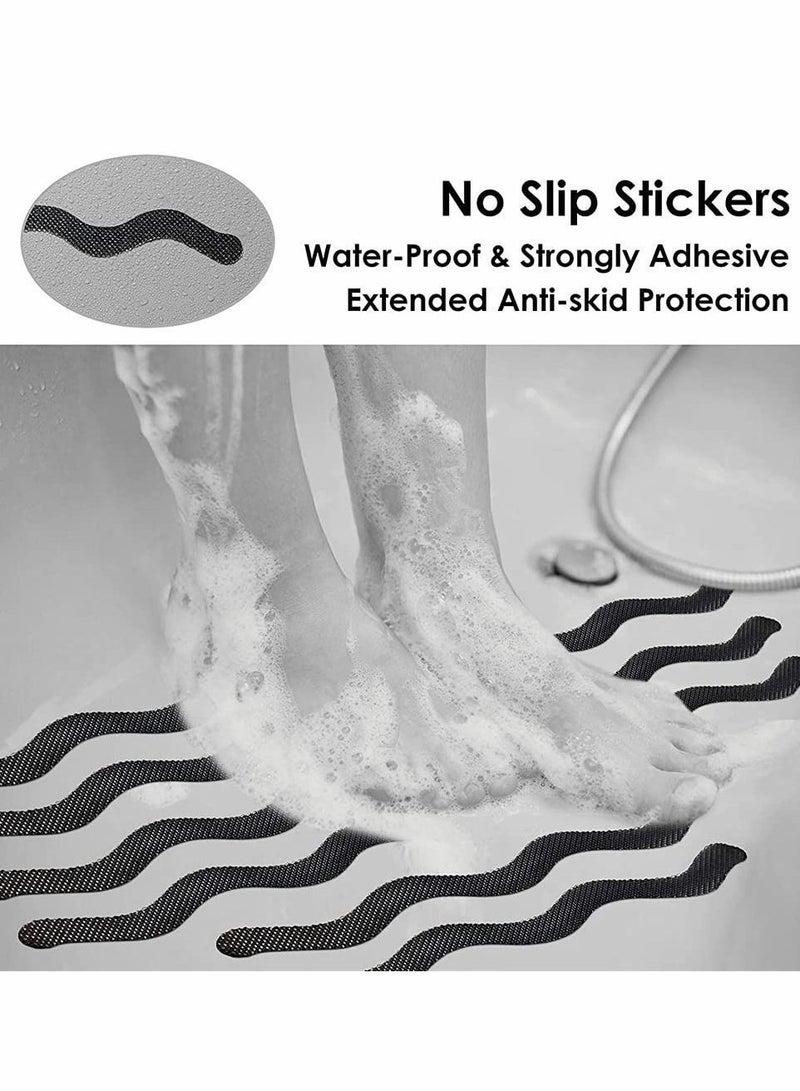 S Shaped Long Non Slip Sticker, Anti Shower Stickers, Safety Bathtub Strips Adhesive Decals With Premium Scraper For Bath Tub Stairs Ladders Boats (24 PCS, Black)