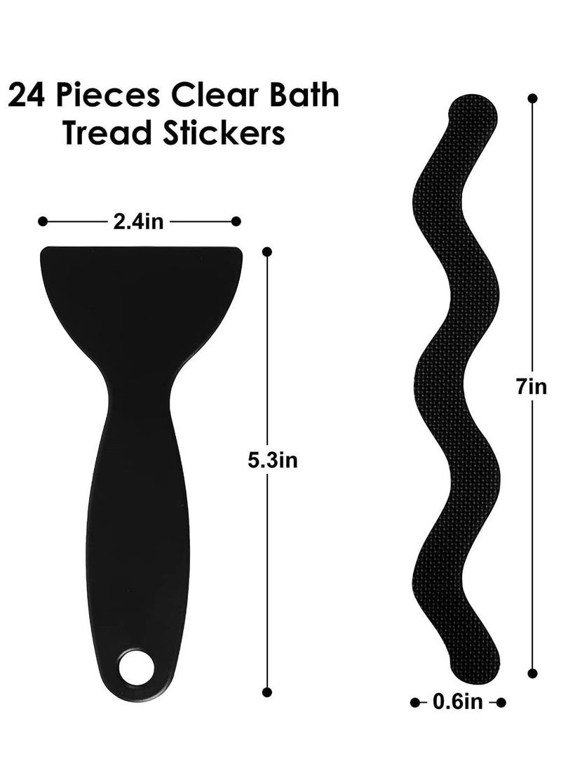 S Shaped Long Non Slip Sticker, Anti Shower Stickers, Safety Bathtub Strips Adhesive Decals With Premium Scraper For Bath Tub Stairs Ladders Boats (24 PCS, Black)