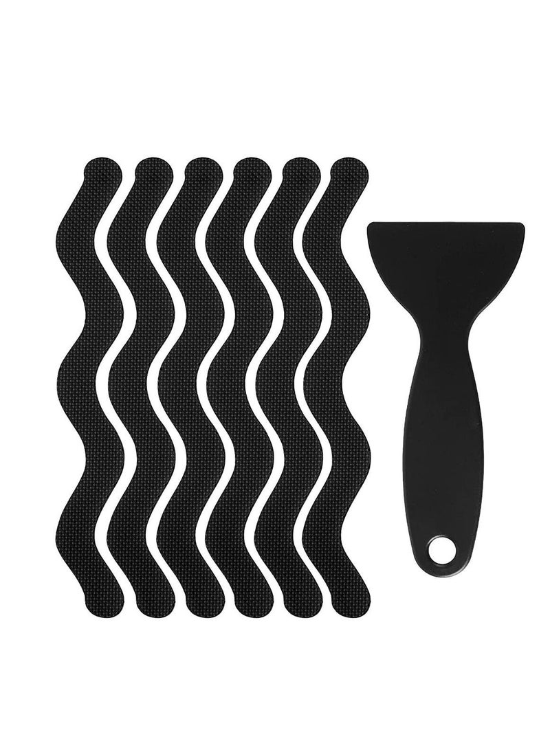 S Shaped Long Non Slip Sticker, Anti Shower Stickers, Safety Bathtub Strips Adhesive Decals With Premium Scraper For Bath Tub Stairs Ladders Boats (24 PCS, Black)