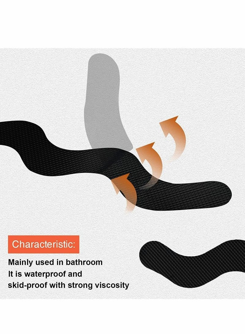 S Shaped Long Non Slip Sticker, Anti Shower Stickers, Safety Bathtub Strips Adhesive Decals With Premium Scraper For Bath Tub Stairs Ladders Boats (24 PCS, Black)