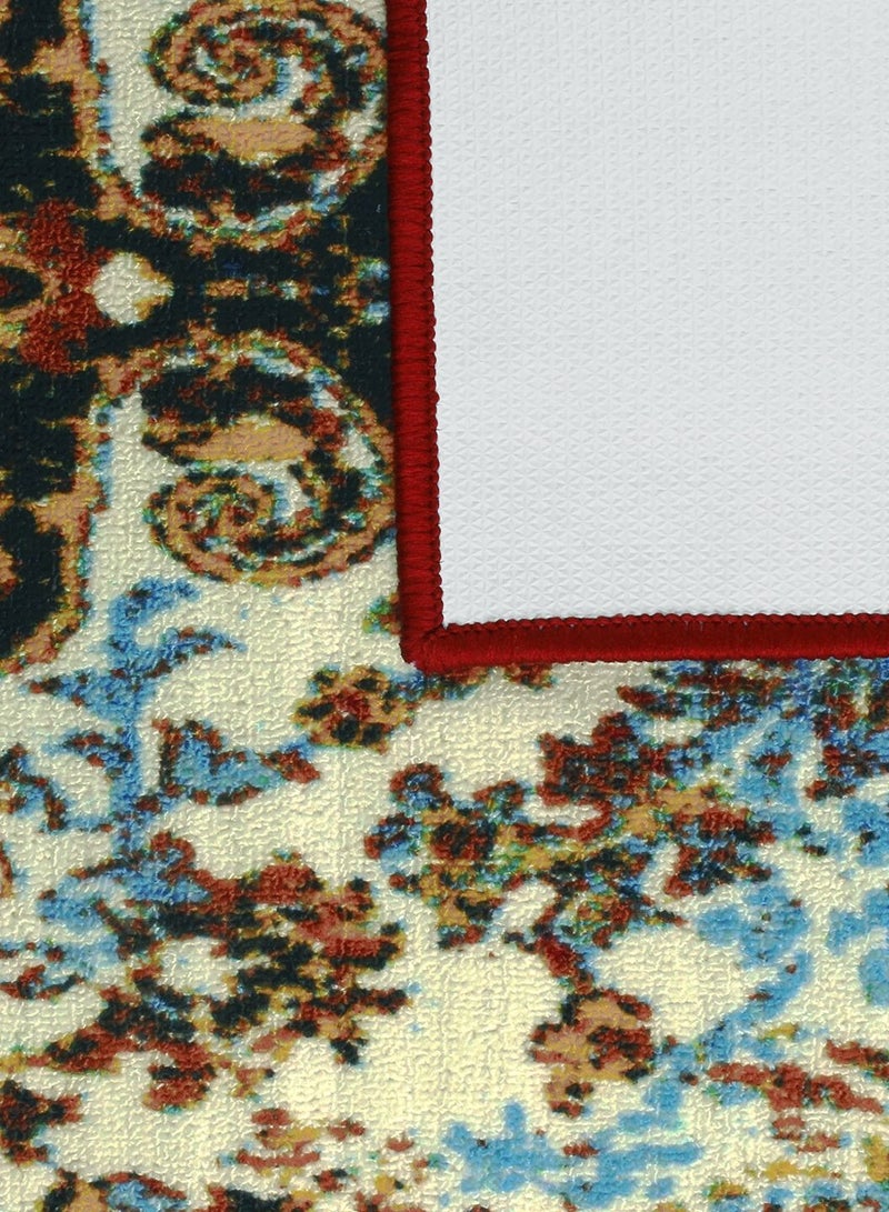 Story@Home Carpet For Bedroom, Area Washable Rugs For Bedroom, Kitchen Rug Moroccan Print (Blue And Cream, 60 X 150 Cm)