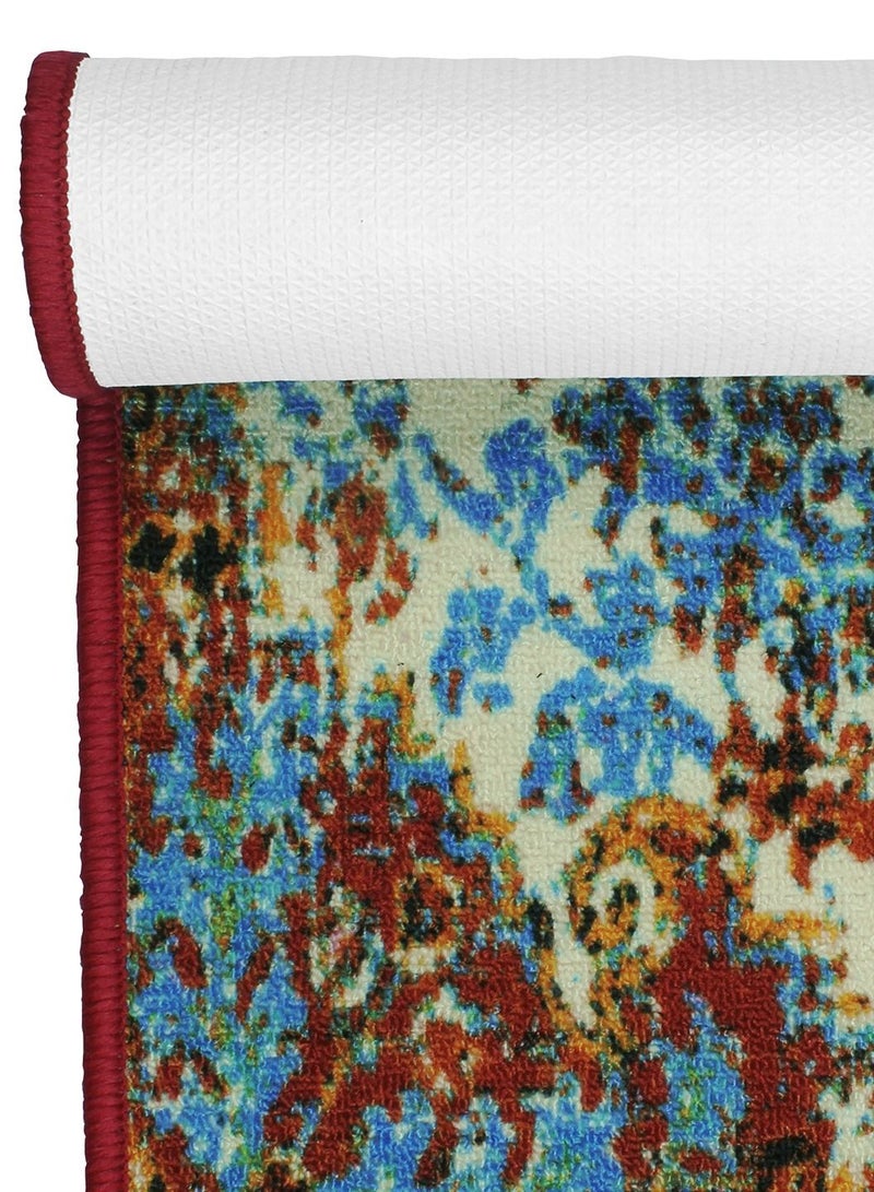 Story@Home Carpet For Bedroom, Area Washable Rugs For Bedroom, Kitchen Rug Moroccan Print (Blue And Cream, 60 X 150 Cm)