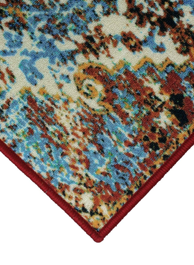 Story@Home Carpet For Bedroom, Area Washable Rugs For Bedroom, Kitchen Rug Moroccan Print (Blue And Cream, 60 X 150 Cm)