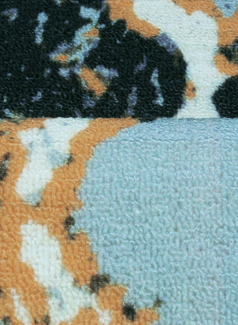 Polyester Rug Runner Ethnic Grunge Pattern Anti Skid, Stain Resistant Indoor Area Rug Runner 625 x 1525 cm size With Latex Backing, Teal and Mustard