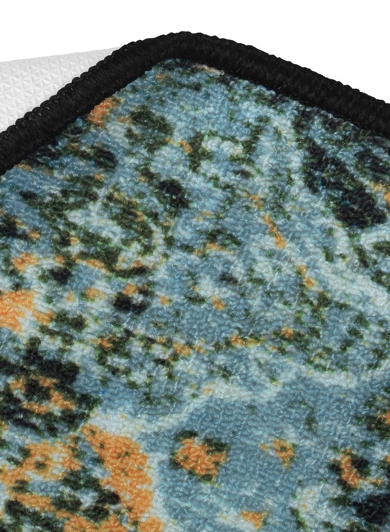 Polyester Rug Runner Ethnic Grunge Pattern Anti Skid, Stain Resistant Indoor Area Rug Runner 625 x 1525 cm size With Latex Backing, Teal and Mustard