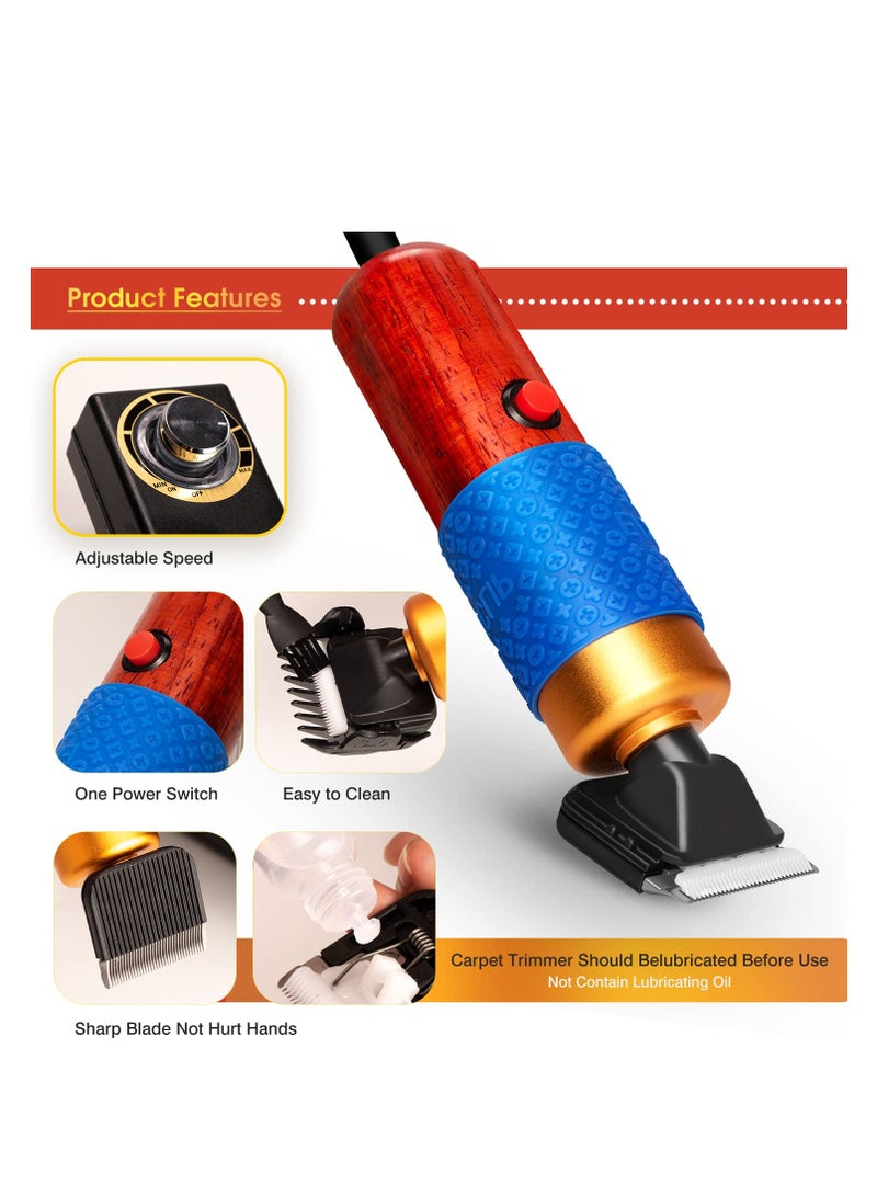 Carpet Trimmer Shears Kit , Low Noise Rug Carver Adjustable Speed Multifunctional Carpet Trimmer Tufting for Handmade Rug Clean and Tufted Carpet (Brownish Red, 200W)