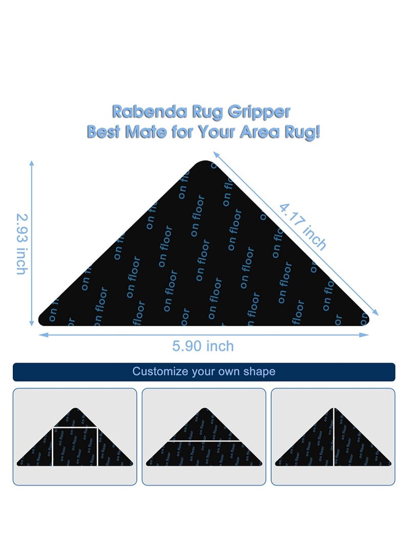 12Pcs Non Slip Rug Grippers, Pads Tape Anti Carpet Corner Gripper for Hardwood Floors/Tile/Mats/Keep Area Rugs Flat and Easily Peel Off (Black)