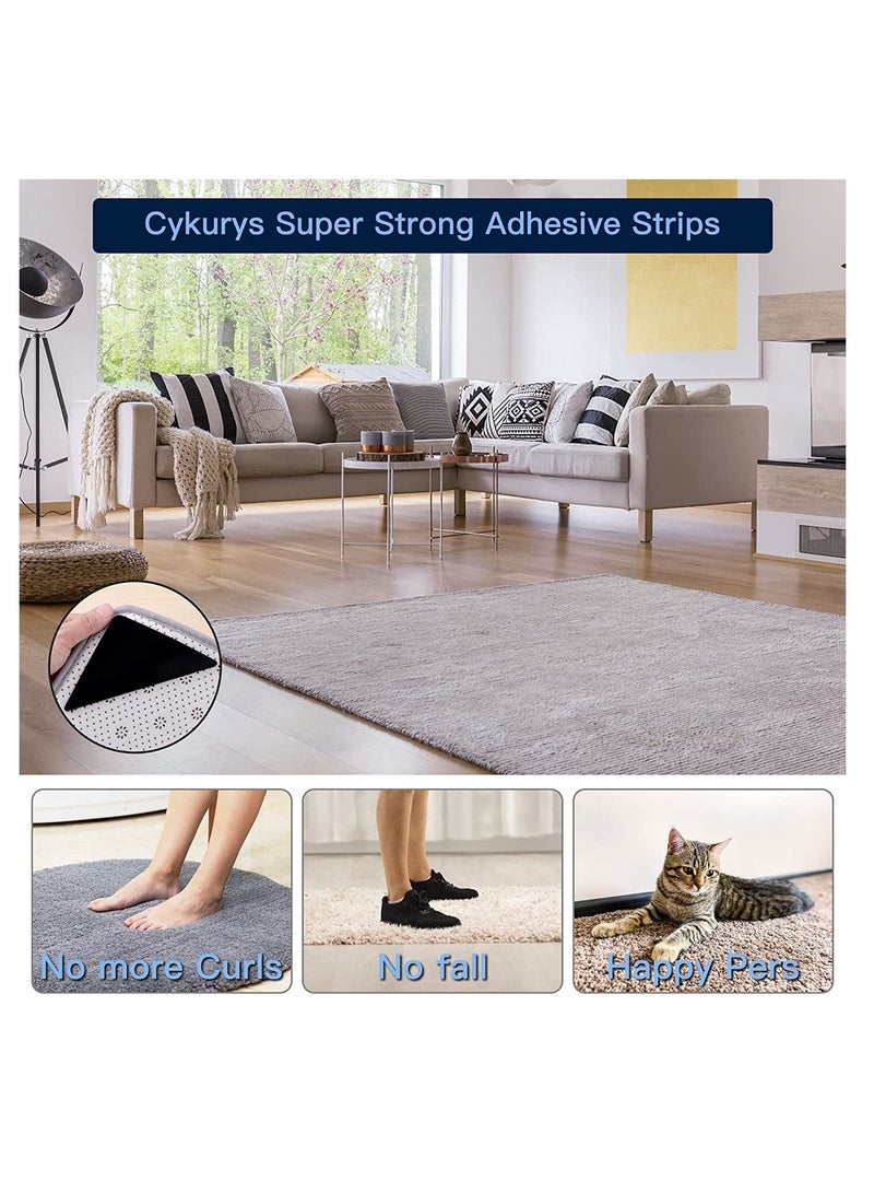 12Pcs Non Slip Rug Grippers, Pads Tape Anti Carpet Corner Gripper for Hardwood Floors/Tile/Mats/Keep Area Rugs Flat and Easily Peel Off (Black)