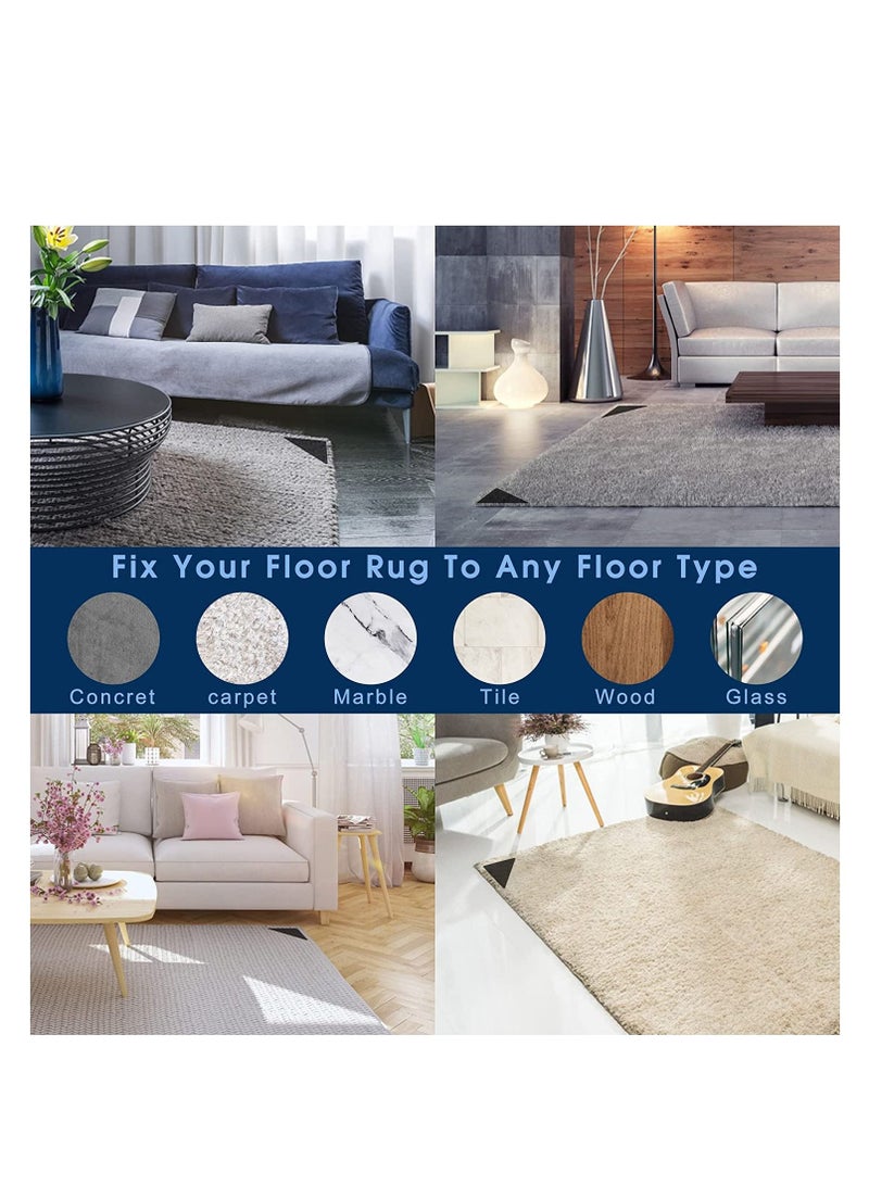 12Pcs Non Slip Rug Grippers, Pads Tape Anti Carpet Corner Gripper for Hardwood Floors/Tile/Mats/Keep Area Rugs Flat and Easily Peel Off (Black)