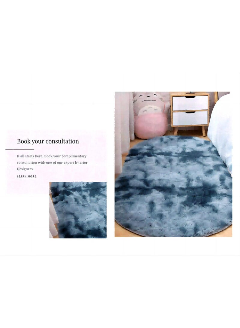 1-Piece Bedroom Carpet Oval Blue 160 CM