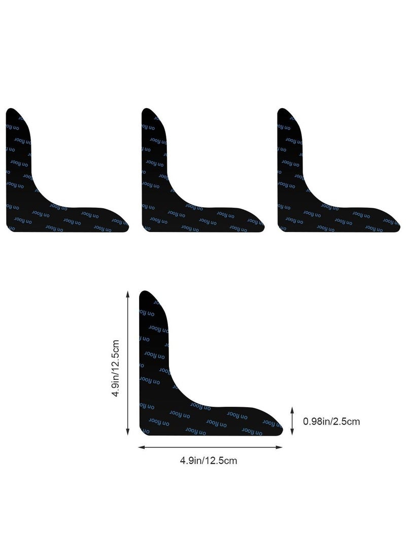 SYOSI Black L Shape Rug Gripper Tape 8 Pcs Double Sided Anti Curling Non Slip Reusable Pad for Hardwood Floors, Carpets, Floor Mats in Place & Make Corner Flat and Easily Peel Off