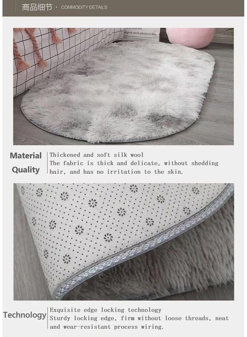 1-Piece Bedroom Carpet Oval Light Grey 160 CM