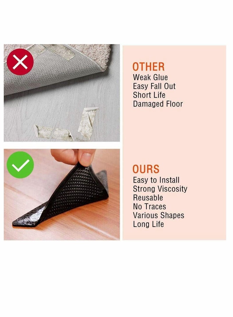 Non Slip Rug Grip 8 Pack Carpet Grippers For Carpeted, Floor Mats, Fixed Non-Slip Stickers, Effectively Prevent Slipping Super Glue Double sided Anti Car Mat