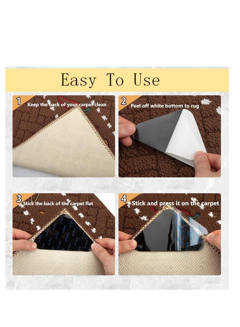 Rug Gripper Non Slip Pad for Area Rugs Skid Reusable Tape Corners Grippers Hardwood Floors Tile and Wall Keeping Your in Place Making Corner Flat 12PCS