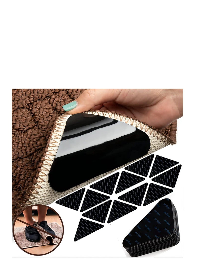 Rug Gripper Non Slip Pad for Area Rugs Skid Reusable Tape Corners Grippers Hardwood Floors Tile and Wall Keeping Your in Place Making Corner Flat 12PCS