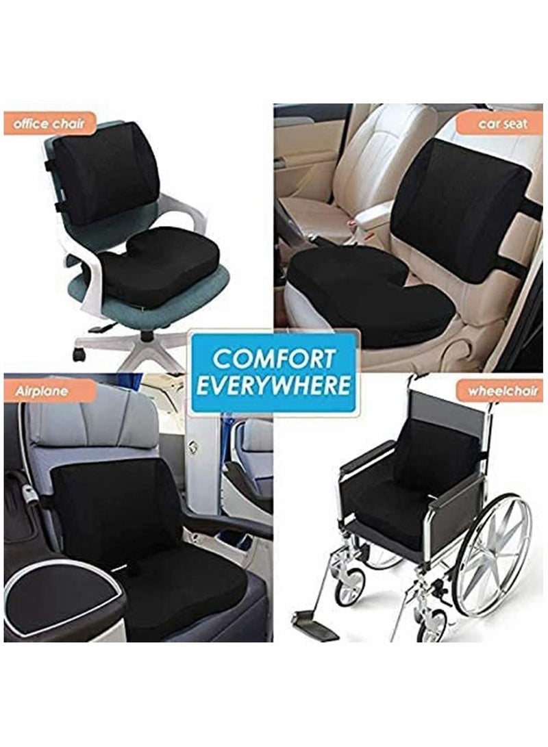 2-Piece Multipurpose Memory Foam Seat Cushion and Lumbar Support Pillow Set Black