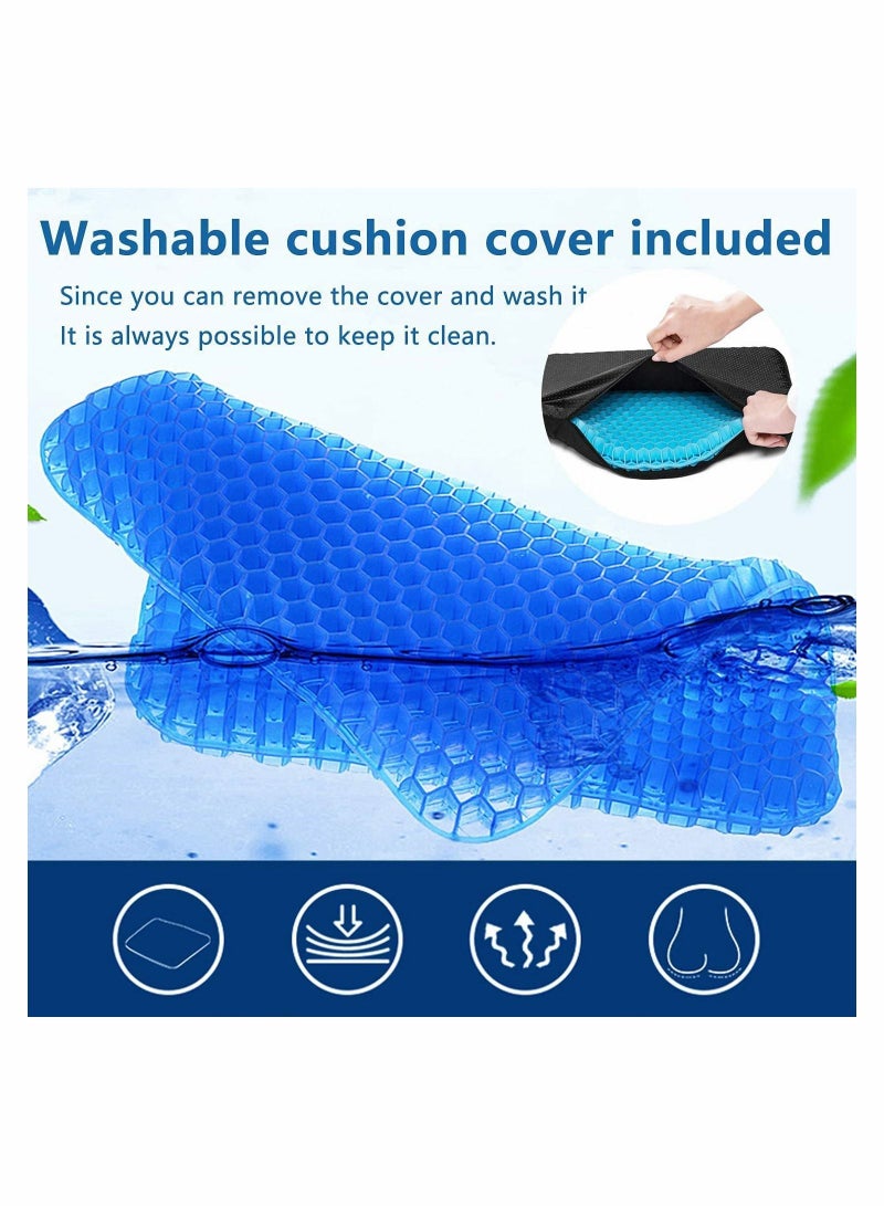 Gel Seat Cushion, Cushion for Long Sitting with Non-Slip Cover (Blue)