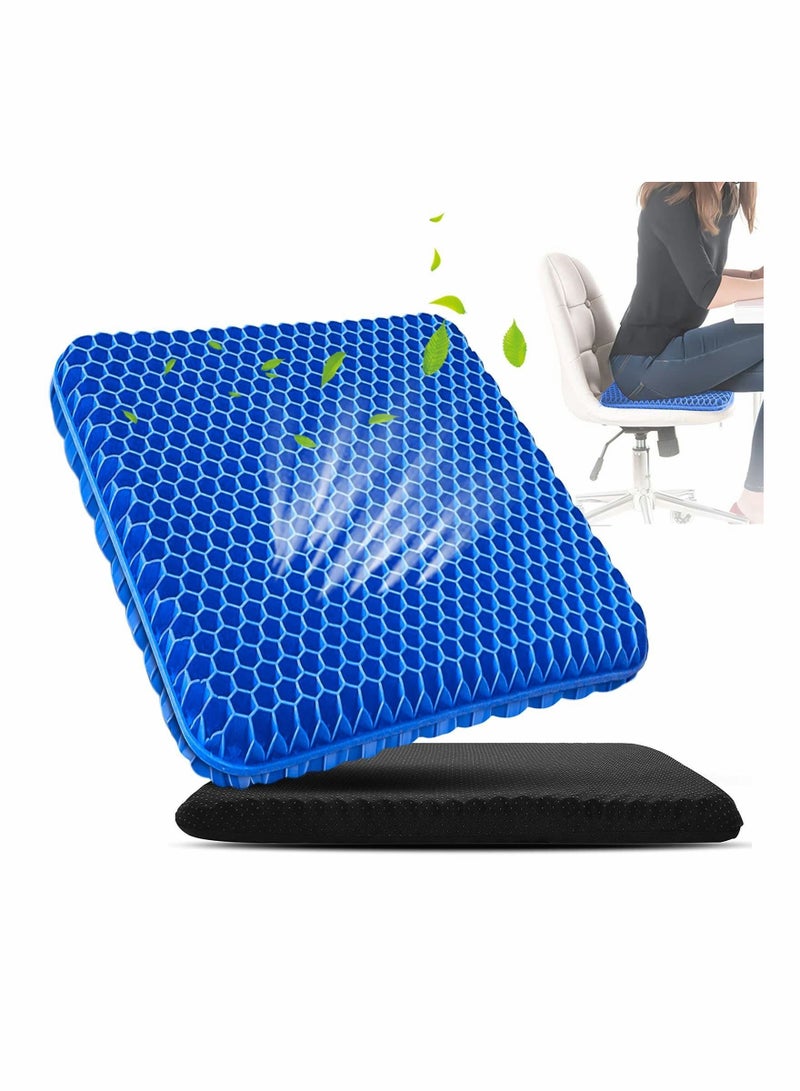 Gel Seat Cushion, Cushion for Long Sitting with Non-Slip Cover (Blue)