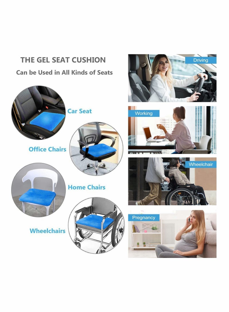 Gel Seat Cushion, Cushion for Long Sitting with Non-Slip Cover (Blue)