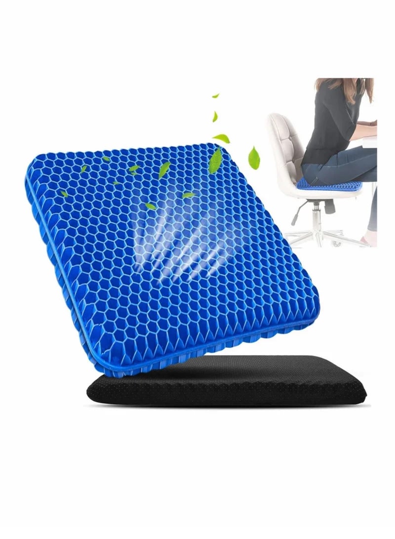 Gel Seat Cushion, Cushion for Long Sitting with Non-Slip Cover (Blue)