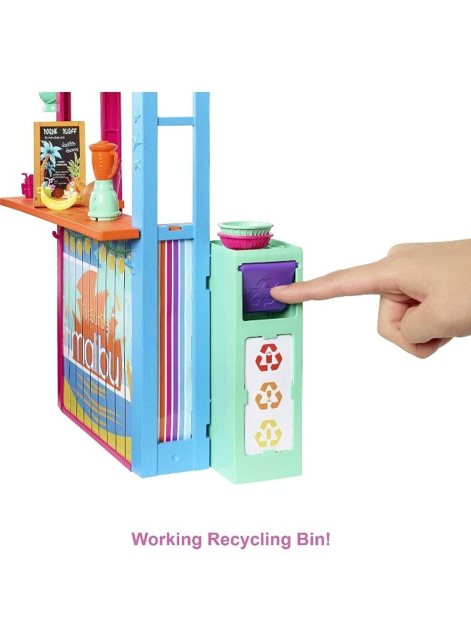 Barbie Loves The Ocean Beach Shack Playset with 18+ Accessories, Made from Recycled Plastics, Gift for 3 to 7 Year Olds