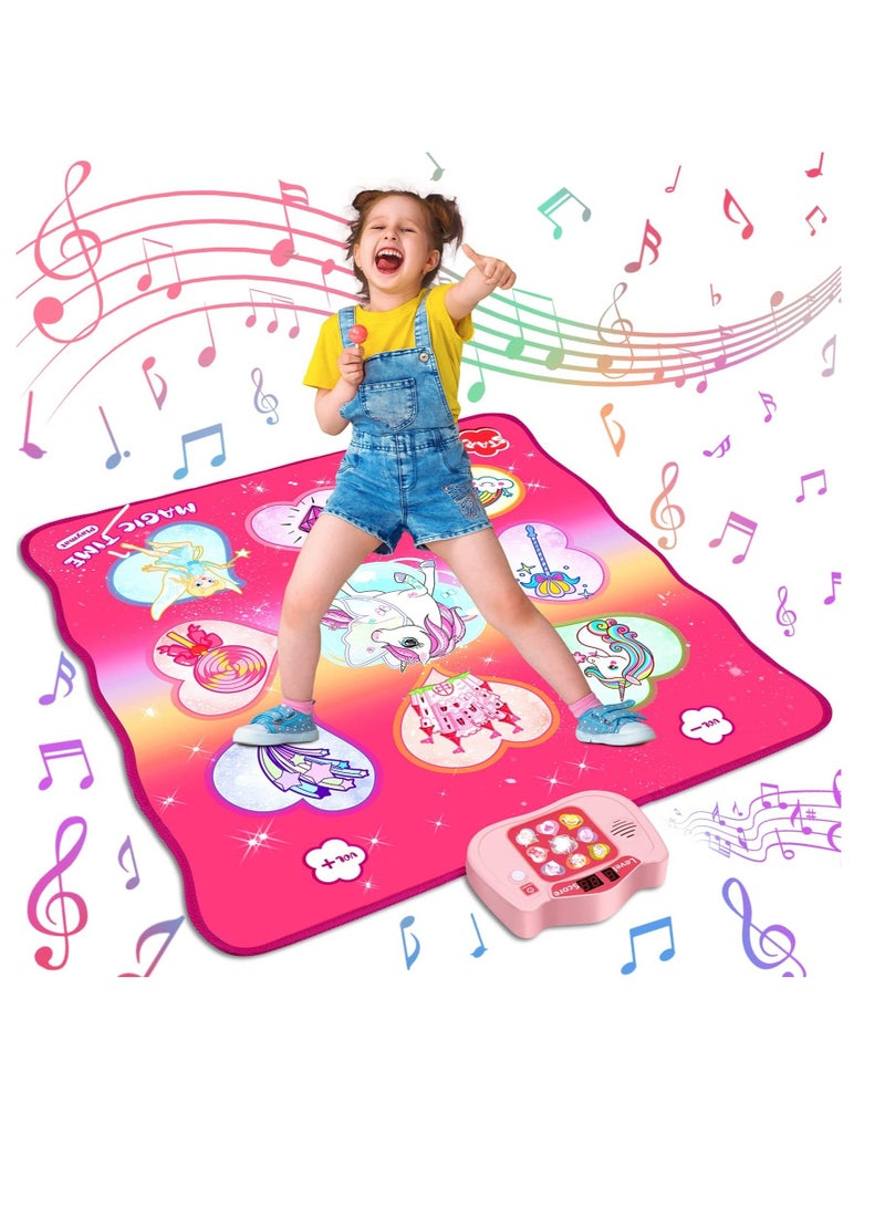 Unicorn Dance Mat Toys, Dance Musical Play Mat with 5 Game Modes& 8 Built-in Songs, Play Mat with LED Lights, Adjustable Volume, Suitable for 3 -6+ Year Old Girl Kid