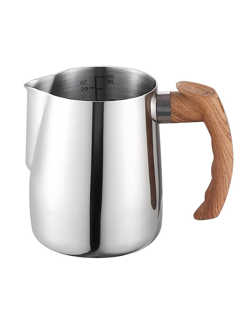 Stainless Steel Milk Frothing Jug 20 OZ (600ml) with Handle & Measurement - Perfect for Latte Art & Espresso Drinks