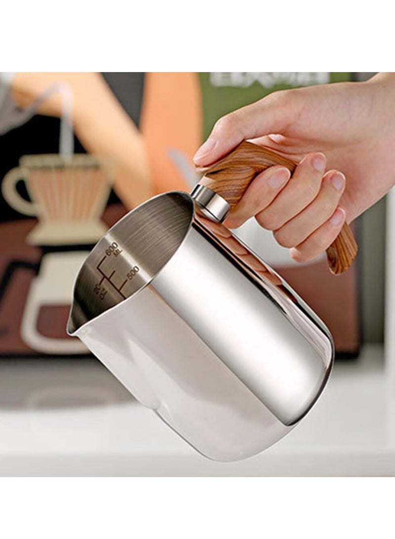 Stainless Steel Milk Frothing Jug 20 OZ (600ml) with Handle & Measurement - Perfect for Latte Art & Espresso Drinks