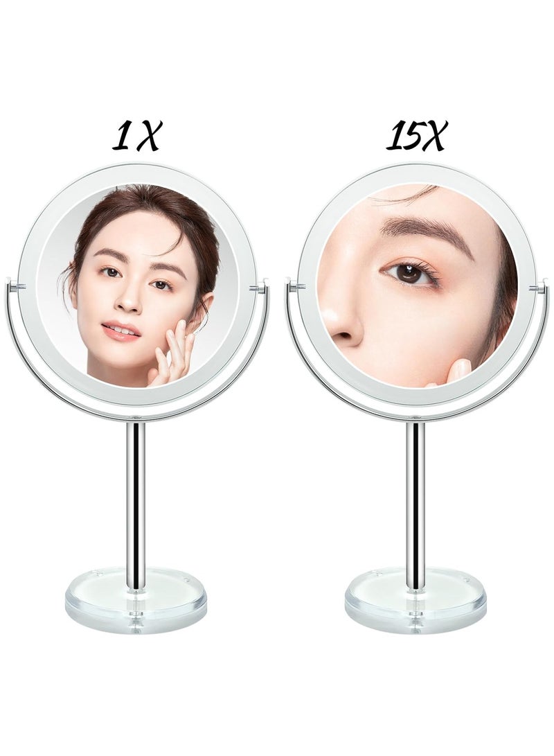 Snowflakes 1X / 15X Magnifying Makeup Mirror with Stand - 7 Inch Tabletop Vanity Mirror for Bathroom or Bedroom with 360° Rotation.