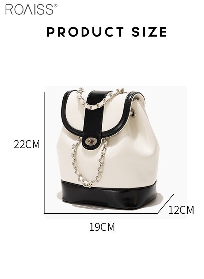 Women's Contrasting Pu Leather Chain Backpack Flap Buckle Design For Large Capacity Handbag Fashionable And Versatile Exquisite Backpack