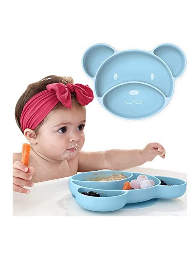 Non-Slip Silicone Suction Plates for Babies & Toddlers - Stay Put Feeding Plate with Placemat for Mess-Free Mealtime (Blue)